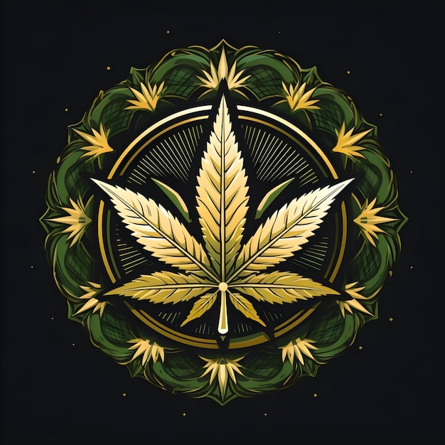 Diseño creativo y vibrante de ilustraciones de insignias para la hierba de cannabis, la marihuana y la hoja de cáñamo