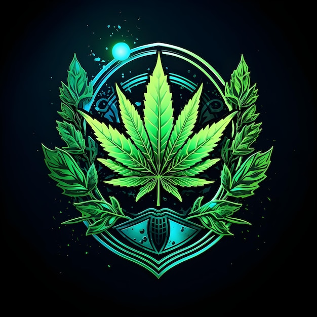 Foto diseño creativo y vibrante de ilustraciones de insignias para la hierba de cannabis, la marihuana y la hoja de cáñamo