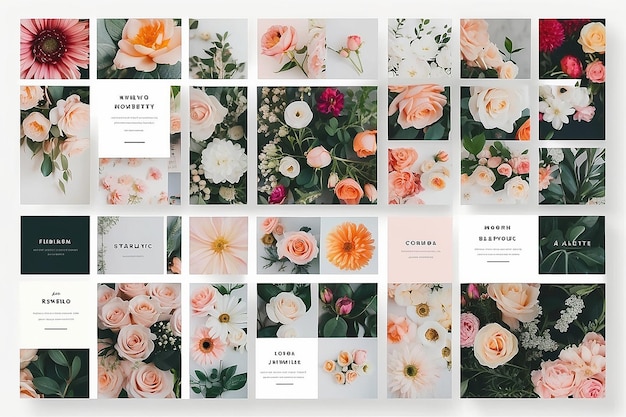 Foto el diseño de la cuadrícula floral de instagram