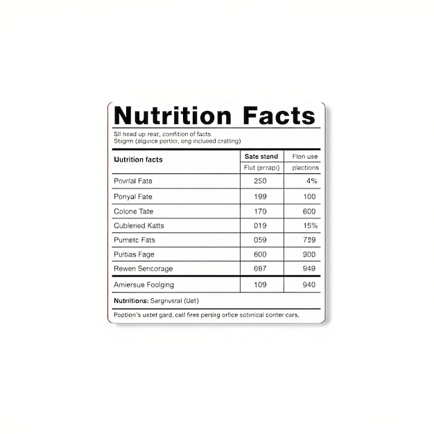 Diseño cuidadoso de la tabla de datos nutricionales