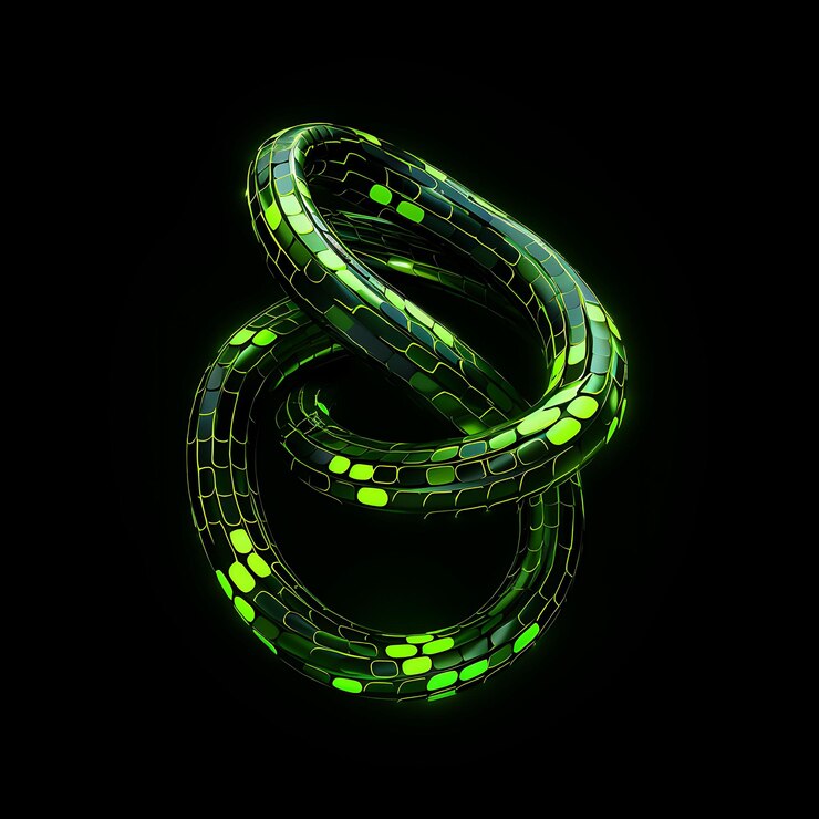 Foto diseño cybernetic snake borderline líneas de neón estilo robótico y2k formas neón arte de luz transparente