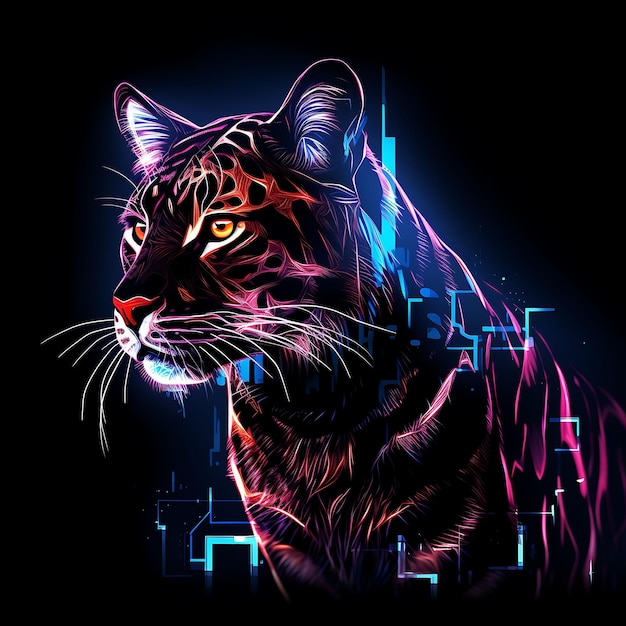 Diseño de Cyberpunk Animal Diseño Borderline Líneas de Neón Estilo Clipart Robótico Diseño de camiseta Glow