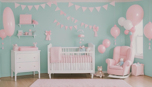 Diseño de decoración de habitaciones para niñas recién nacidas Imágenes de descarga gratuita