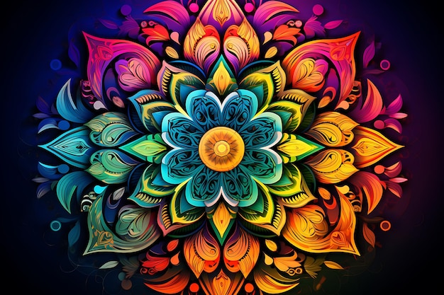 Diseño decorativo de mandala en los colores del arco iris