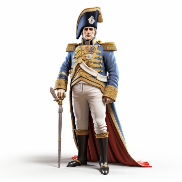 Foto diseño detallado de personajes en 3d napoleón bonaparte en traje aristocrático de la marina