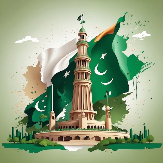 Foto diseño del día de la independencia de pakistán con minarepakistán