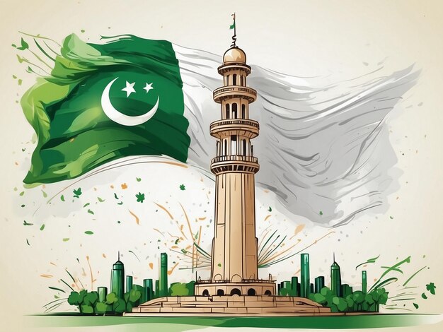 Foto diseño del día de la independencia de pakistán con minarepakistán