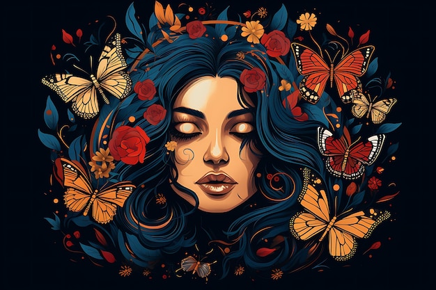 Diseño del Día Internacional de la Mujer con cara y mariposas