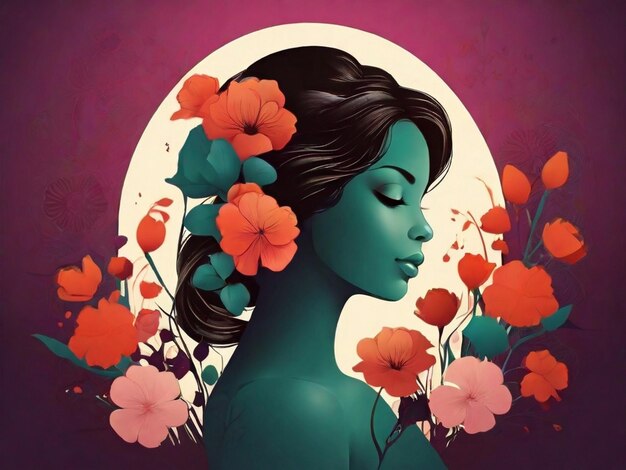 diseño del día internacional de la mujer con silueta de mujer y flores