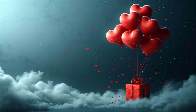 Diseño de día de San Valentín Caja de regalos rosa 3D realista en las nubes Banner de vacaciones cartel web volante