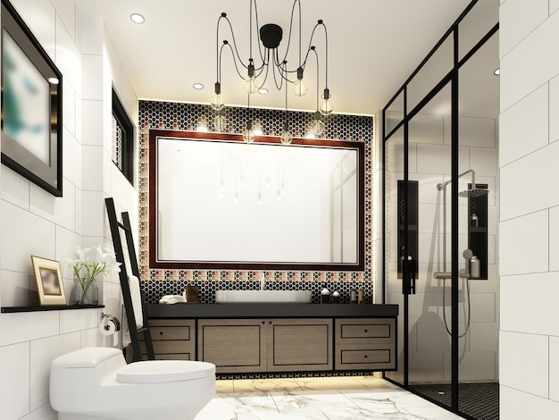 Diseño de dibujo abstracto de baño interior, render 3d