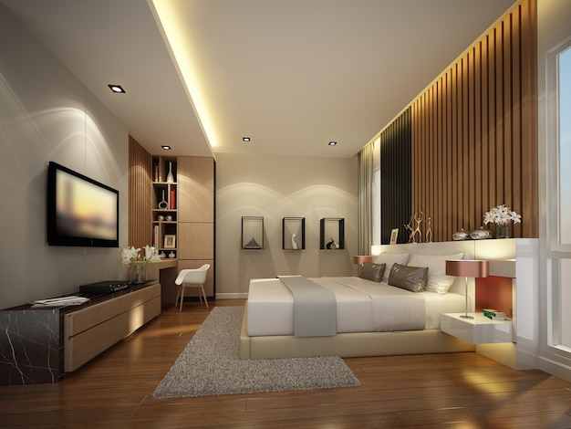 Diseño de dibujo abstracto de dormitorio interior, renderizado 3d