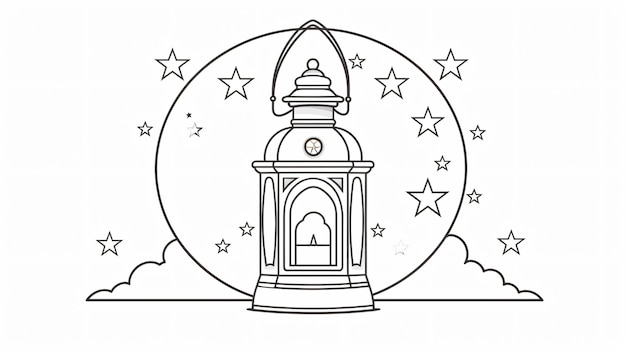 Diseño de dibujo de líneas continuas de linterna de Ramadán
