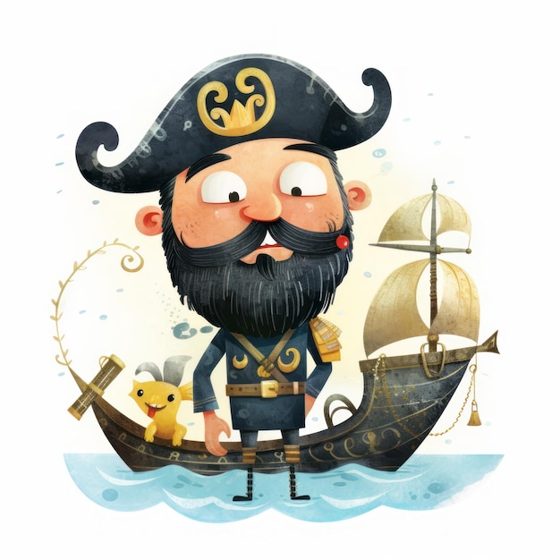 Diseño de dibujo de personajes de dibujos animados piratas para el aprendizaje de los estudiantes Creado con tecnología de IA generativa