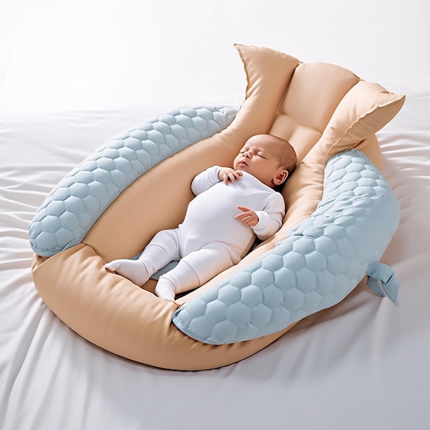 Foto diseño de dibujos animados cómodo sofá silla y hermosa cama de bebé acurrucado