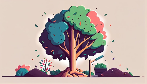 Diseño de dibujos animados ilustración de plantación de árboles colorido Día de la Tierra la importancia de amar la naturaleza