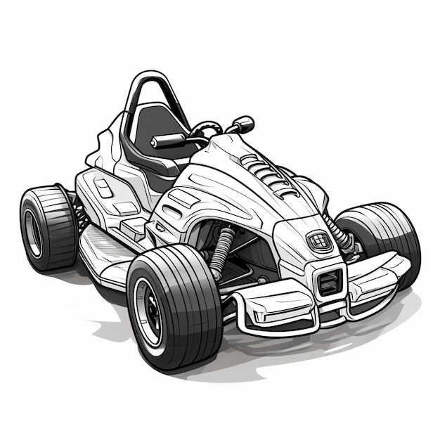 Diseño de dibujos animados monocromáticos hiperrealistas de Go Kart