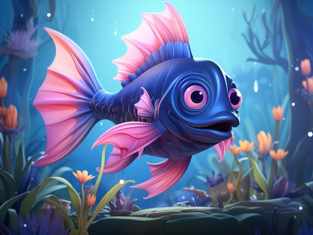 Diseño de dibujos animados de peces HD 8K papel pintado de ilustración vectorial