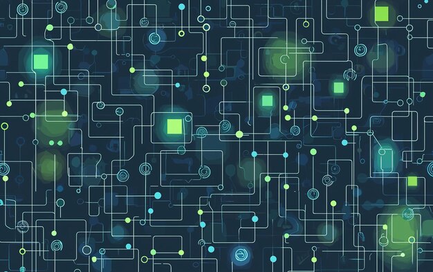 Diseño digital abstracto con líneas y nodos interconectados en colores vibrantes ideal para temas de tecnología o innovación