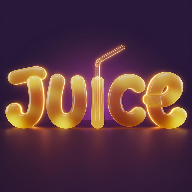 Foto diseño dinámico de texto 3d para la tipografía llamativa de juice