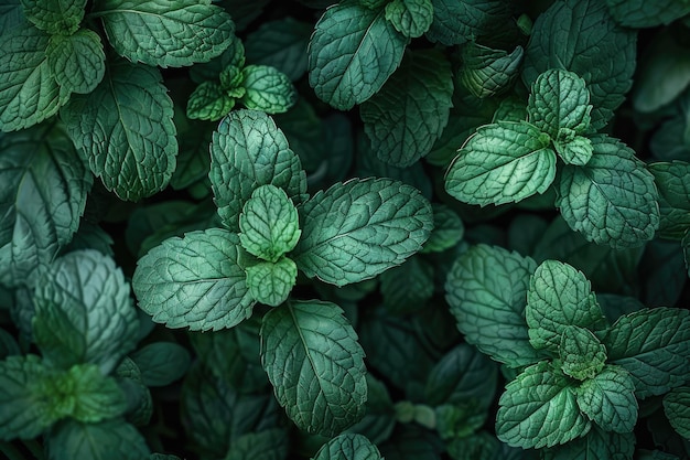 Diseño de diseño de hojas de menta verde con plantas en crecimiento