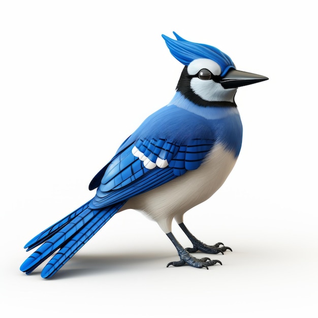 Diseño distintivo de personajes de Blue Jay Bird en 3D con dibujos animados ingeniosos