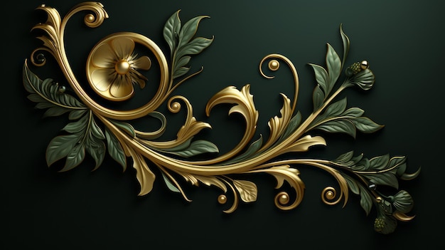 un diseño dorado adornado sobre un fondo verde oscuro