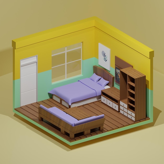 Diseño de dormitorio isométrico polyart.