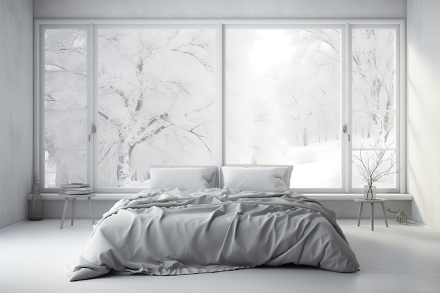 Diseño de dormitorio modernoCama doble Render 3d de habitación de hotel de lujo dormitorio blanco IA generativa