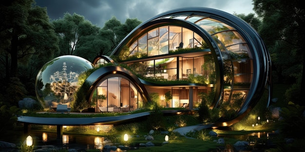 Diseño de edificios ecológicos futuristas ciudad del futuro IA generativa