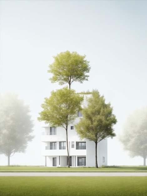 diseño de edificios residenciales ecológicos en blanco plano foto generativa ai