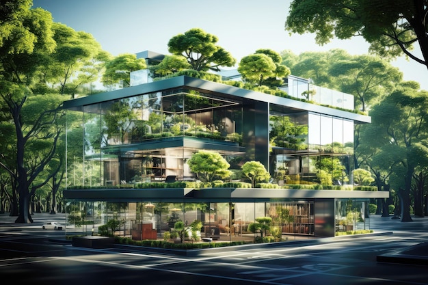 Diseño de edificios de vidrio sostenible de cerca