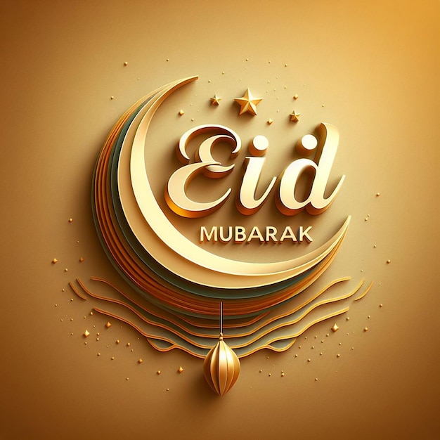 Diseño de efectos de texto 3D de Eid Mubarak con fondo dorado