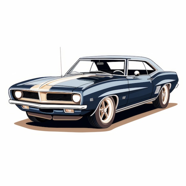 Diseño elegante y potente de camisetas de muscle car retro de los años 1060 en colores azul oscuro y beige