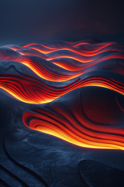 Un diseño elegante con rayas de coral de neón onduladas sobre un fondo de chocolate oscuro