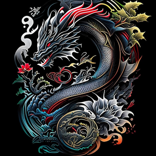 Foto diseño elegante de tatuaje de dragón ia generativa