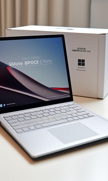 Diseño del embalaje de Microsoft Surface Pro 8 con una caja blanca limpia