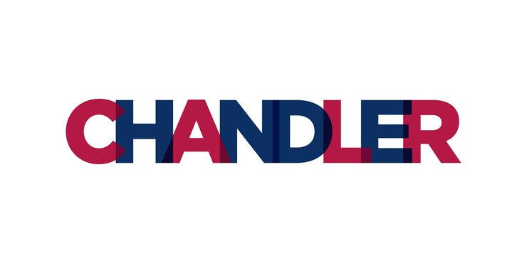 Foto diseño de eslogan tipográfico de chandler, arizona, ee. uu. logotipo de américa con letras gráficas de la ciudad para impresión y web
