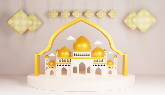 Diseño especial de ilustración 3D para Ramadán y Eid.