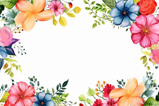 Un diseño de esquina de plantilla de borde de flores de color agua