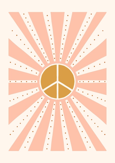 Diseño de estallido de sol con símbolo de paz en fondo beige