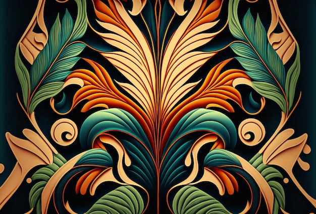 Diseño de estampado de hojas art deco art nouveu tropical Generativo ai