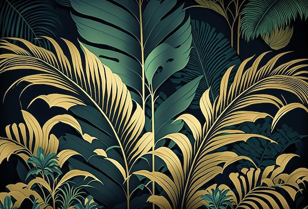 Diseño de estampado de hojas art deco art nouveu tropical Generativo ai