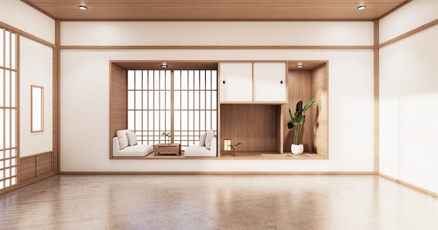 Diseño de estantería viva en la habitación diseño minimalista de estilo japonés.