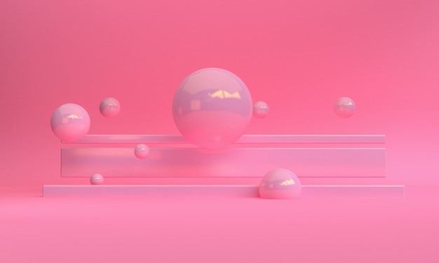 Diseño de estilo minimalista de color rosa 3D, podio de escena maqueta presentación, fondo abstracto de render 3d.