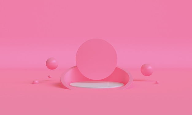 Diseño de estilo minimalista de color rosa 3D, podio de escena maqueta presentación, fondo abstracto de render 3d.