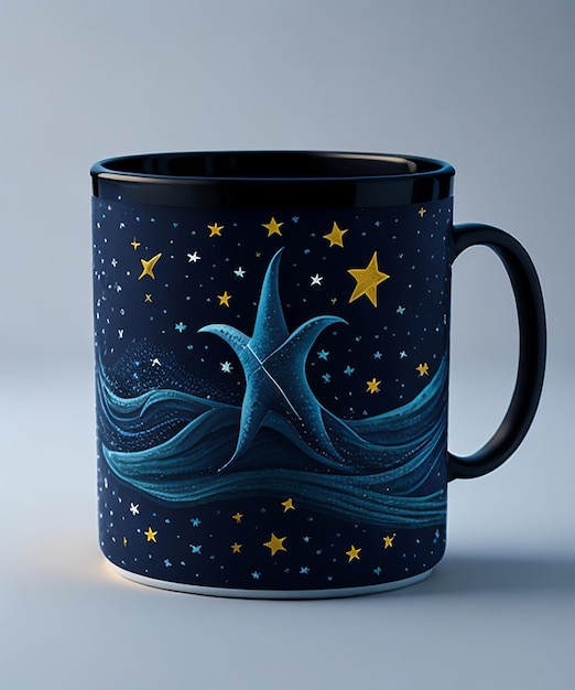 Diseño de estrellas y mar para la taza