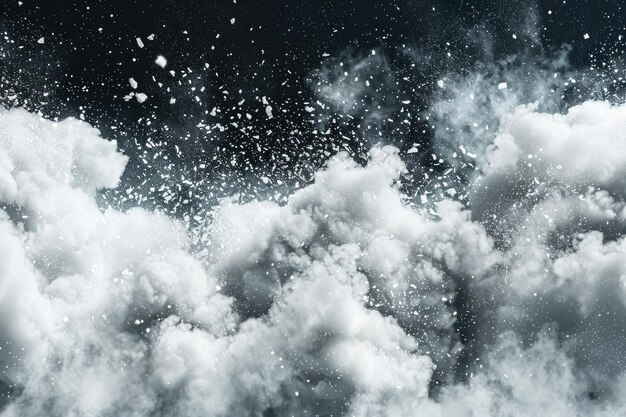 Foto diseño de explosión de nube de nieve en polvo blanca sobre un fondo oscuro