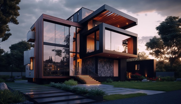 Diseño exterior de casa de lujo de ensueño moderno Imagen generada por IA