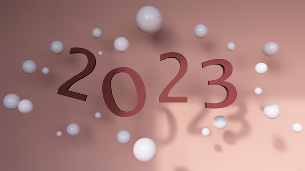 Diseño de feliz año nuevo 2023 con diseño de fondo rosa.